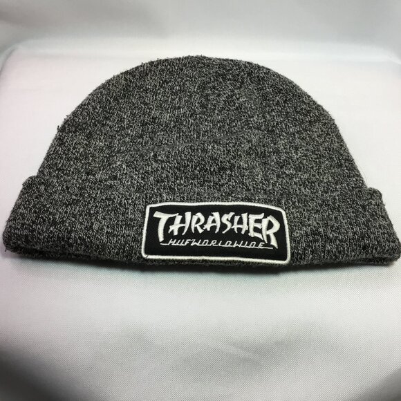 HTF Thrasher Magazine Hat Huf Worldwide Beanie/Skull Cap OSFA Gray Skateboarding - Picture 1 of 3
